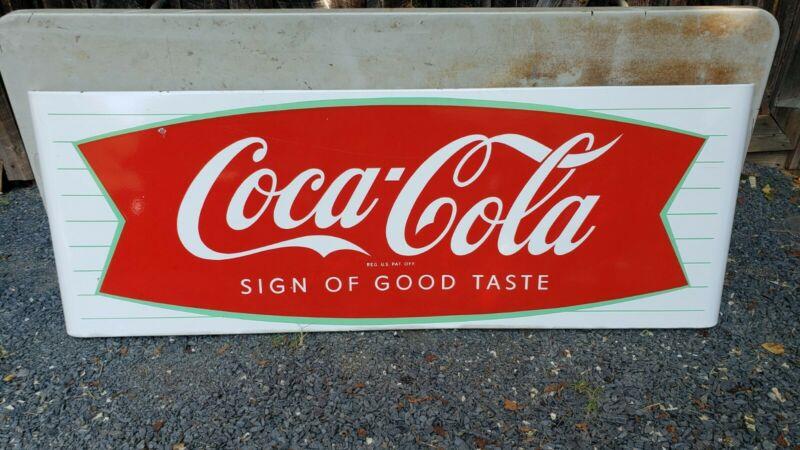 1950s Coca-Cola Sled Sign. Porcelain. 68inx24in. Clean!