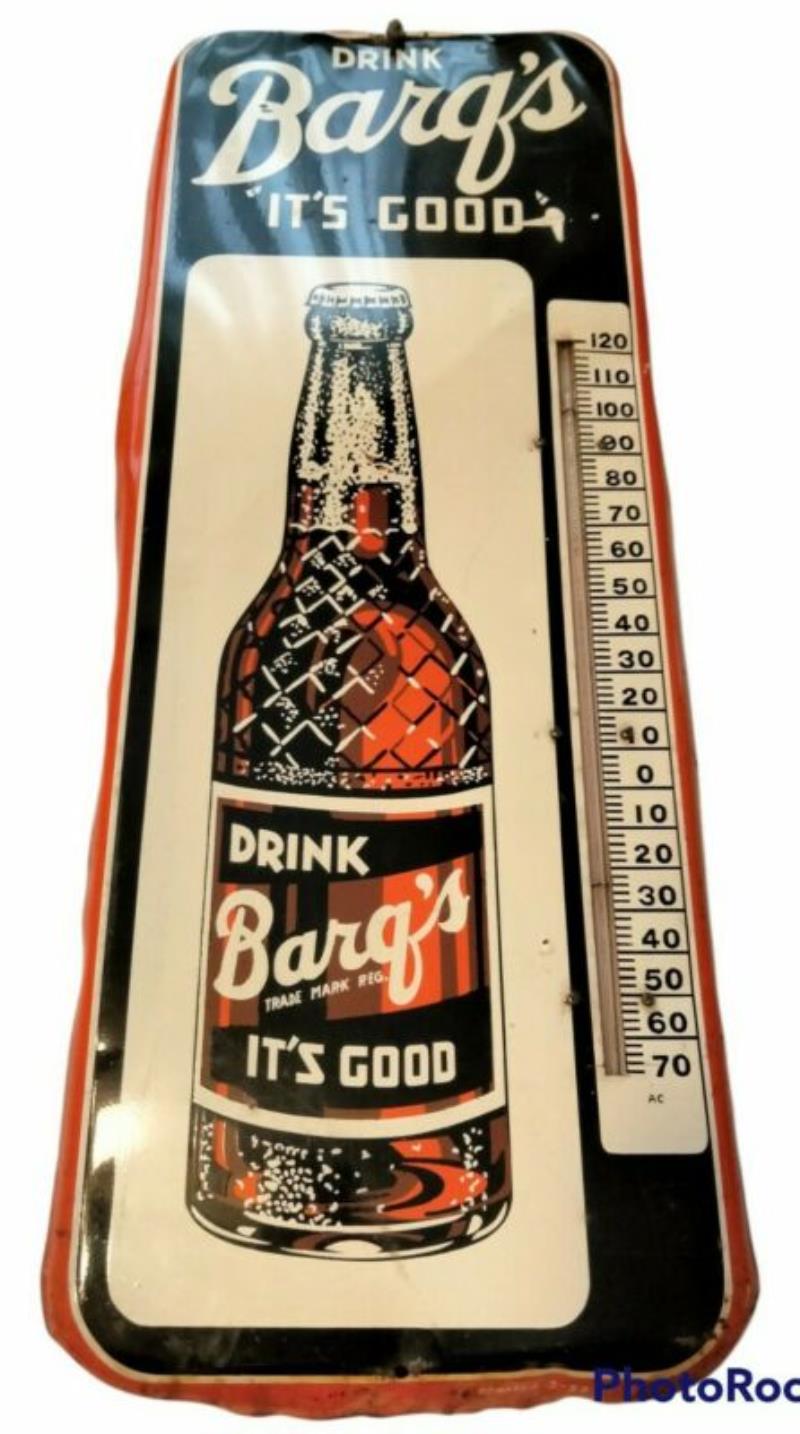 Vtg. 50s Advertising Sign Barq's Rootbeer Thermometer works 25"x 10"