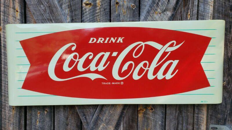 1950s Coca-Cola Fishtail Sled Sign. 44inx16in. Painted Metal. Clean!