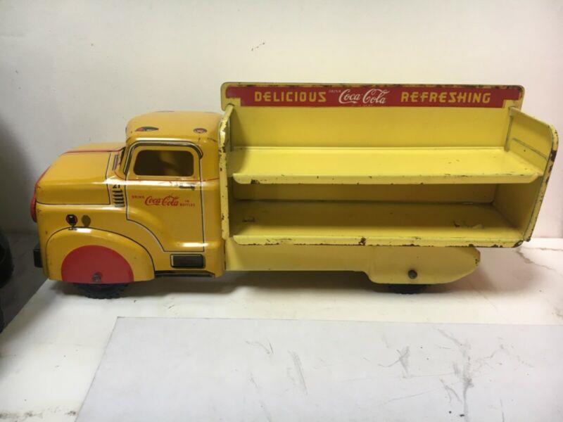 1954 YELLOW MARX STEEL COCA-COLA DELIVERY TRUCK - EXCELLENT - MADE IN U.S.A.