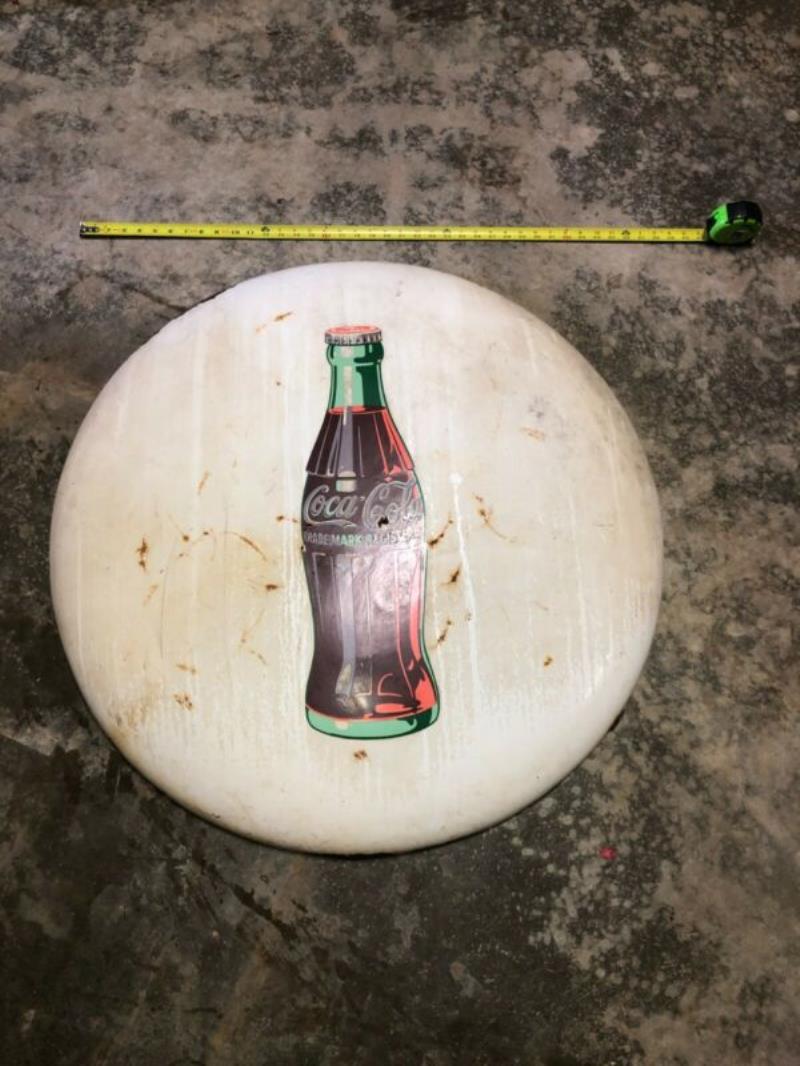 36" Rare original 1951 White Coca Cola Coke Button Sign Antique
