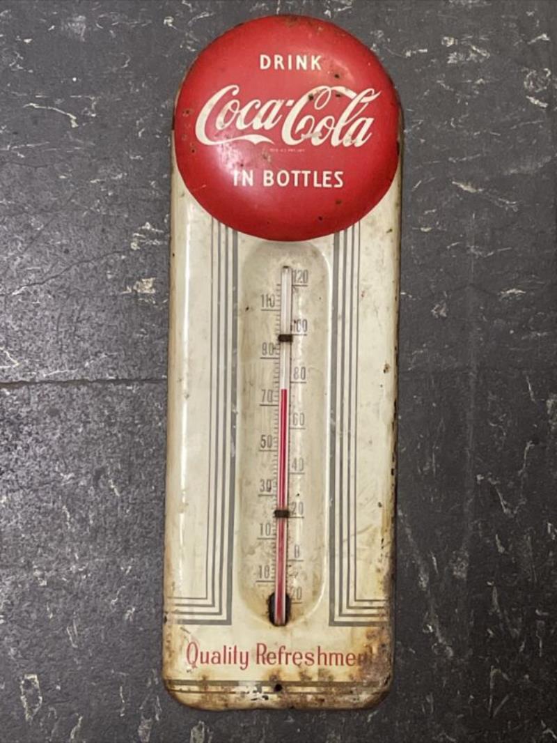 Original Vintage 1948 Coca Cola Red Button Thermometer Working