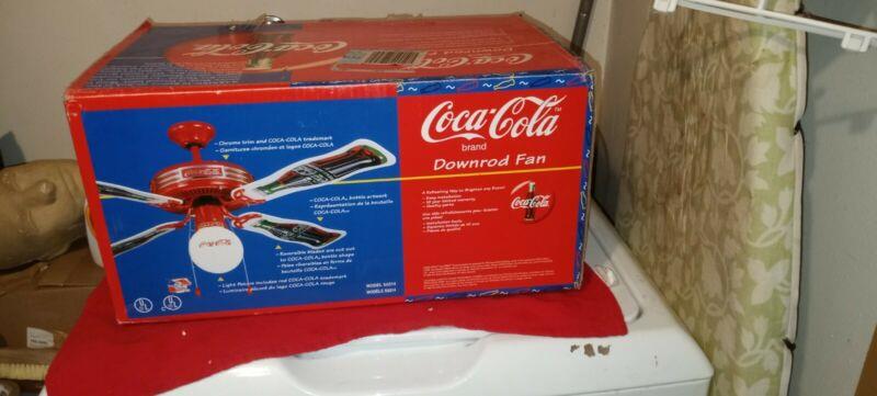 Rare NEW Coca Cola Downrod Ceiling Fan 44" 3-speed w/glass globe NIB