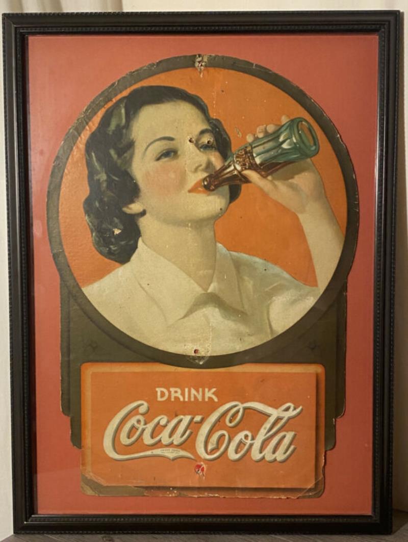 1938 Snyder & Black lithograph “Drink Coca Cola” Coke ad cardboard sign old rare