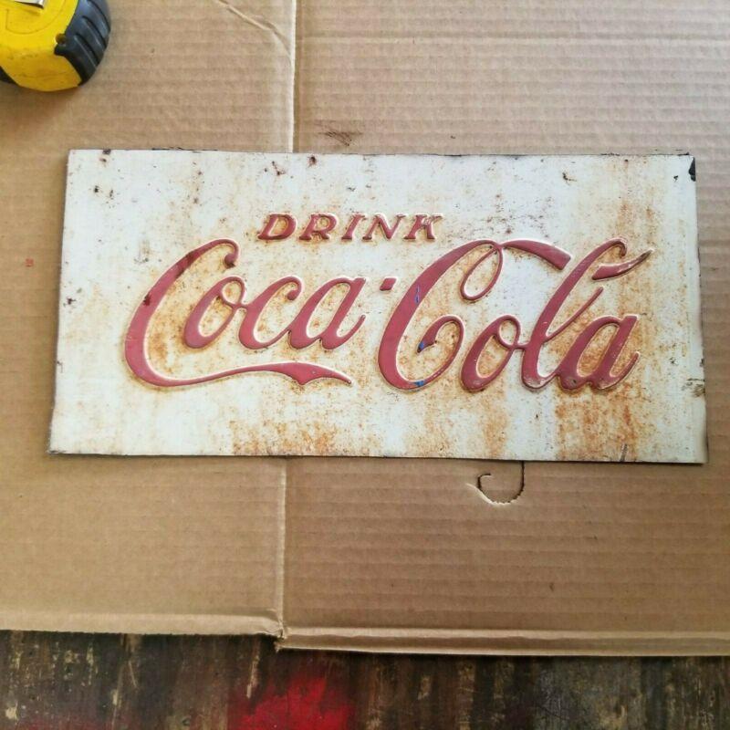 VINTAGE 1960s Drink Coca Cola Embossed sign cooler B