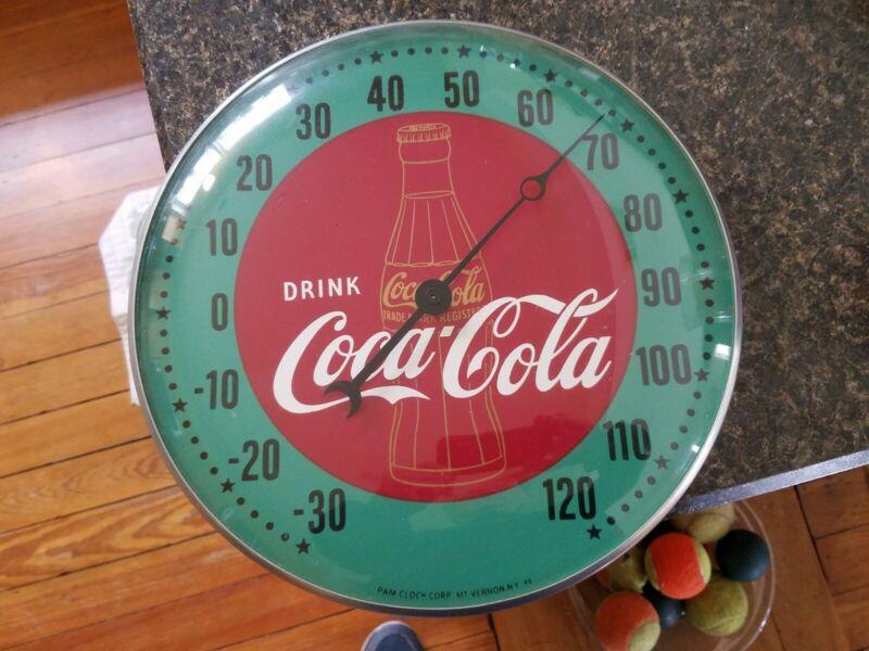 1948 Rare Coca Cola ,Green ,Red w Gold Bottle Thermometer Sign,Original.NOS