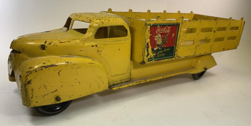 Vintage Marx Coca-Cola Pressed Steel Tin Toy Truck Yellow