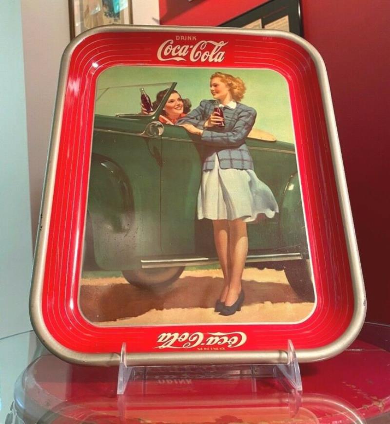 Coca Cola 1942 Roadster Girls Metal Serving Tray Coshocton Ohio Near Mint!