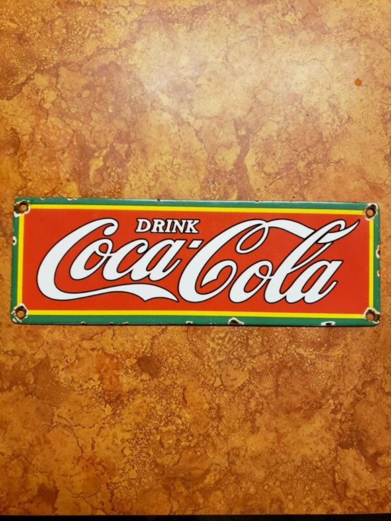 Vintage 1941 DRINK COCA COLA SODA POP GENERAL/STORE ADVERTISING PORCELAIN SIGN