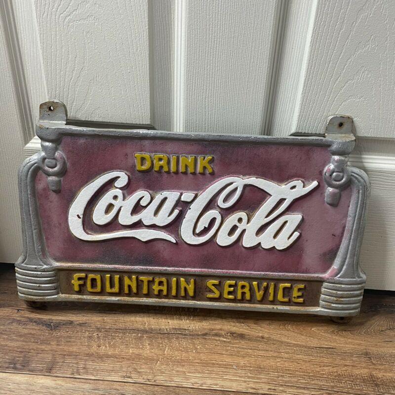 cast iron coca cola fountain service sign