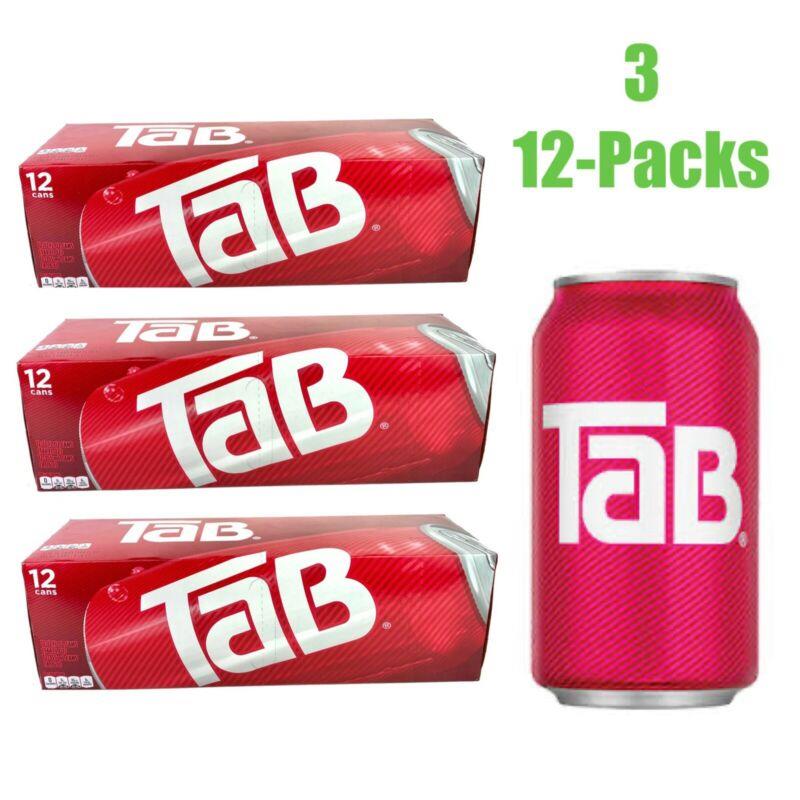 THREE (3) 12-pack Tab Cola Soda Pop 12oz Cans DISCONTINUED exp 02/22/21