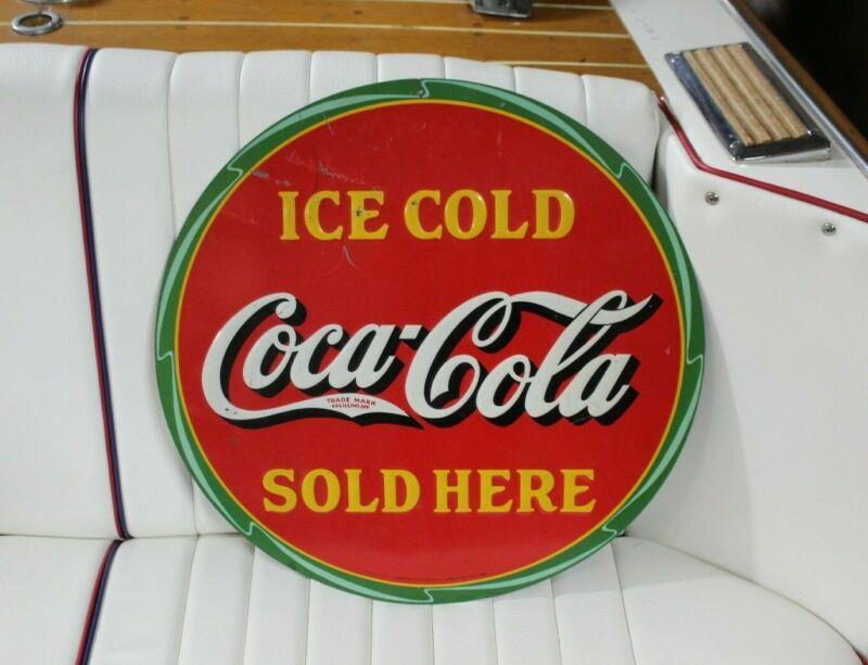 1932 Coca-Cola Soda Ad Sold Here Round Tin Target Sign 19" by American Art Works