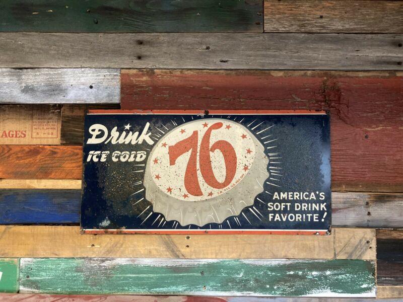 Vintage Rare 76 America"s Soft Drink Favorite 1950s Soda Sign Ice Cold Original