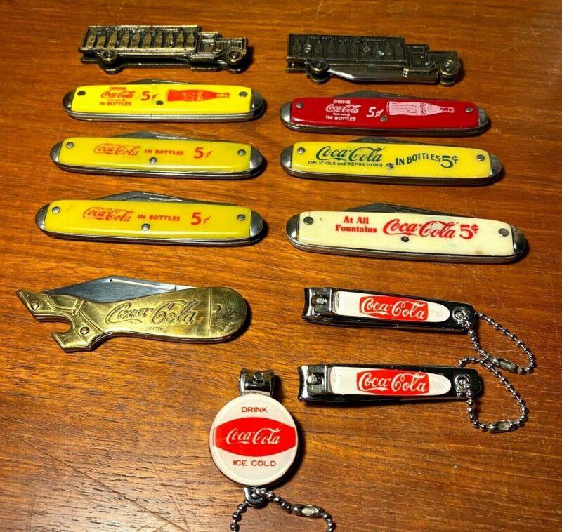 Coca Cola 1980s Collection Of Pocket Knives Delivery Truck Knives Nail Clippers
