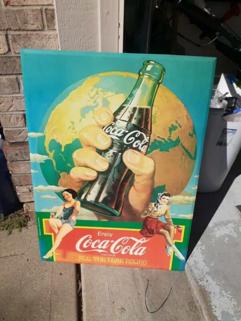 Original Coca Cola Sign Metal Dealer Gas Station Vintage Atlanta Georgia Soda