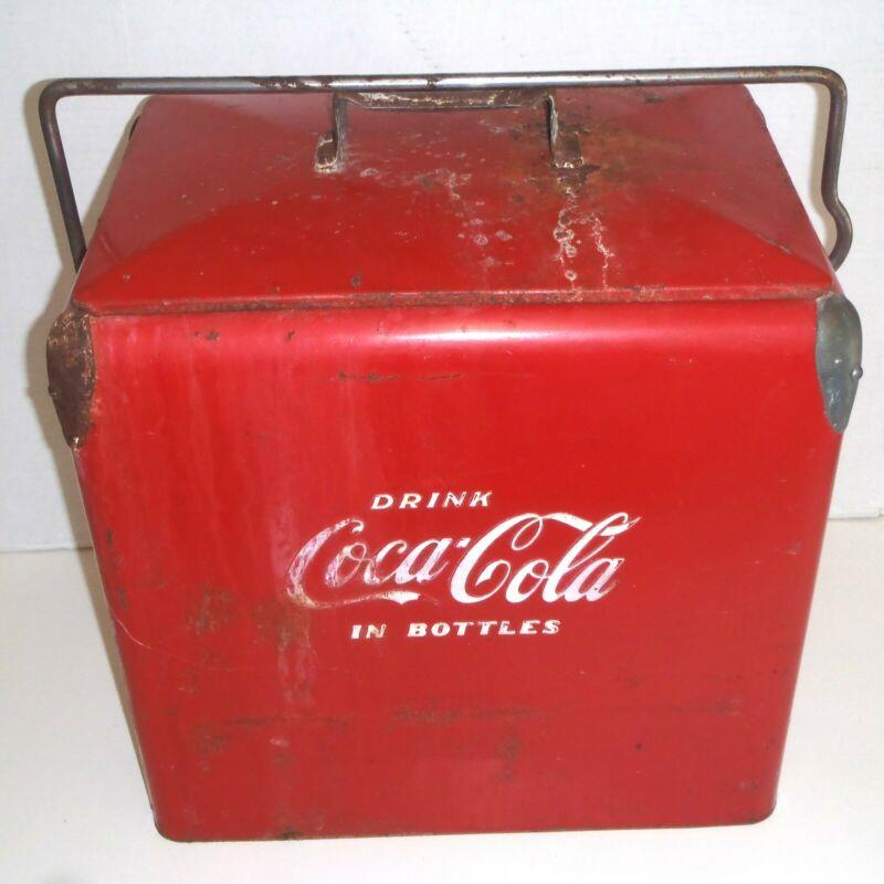 Vintage 1950s Coca Cola metal cooler by Acton Mfg with Lid & Bottle Opener