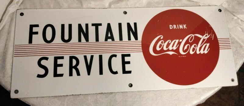 Vtg 1950s Coca-Cola Soda Fountain Service Porcelain Sign 29.5” Soda Pop Ad