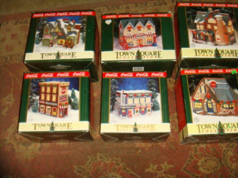 6 Coca Cola TOWN SQUARE COLLECTION Lighted Buildings - Free Shipping