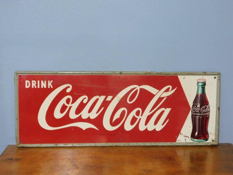 Vintage Original 1950s Drink Coca Cola Coke Metal 32" Advertising Sign MCA