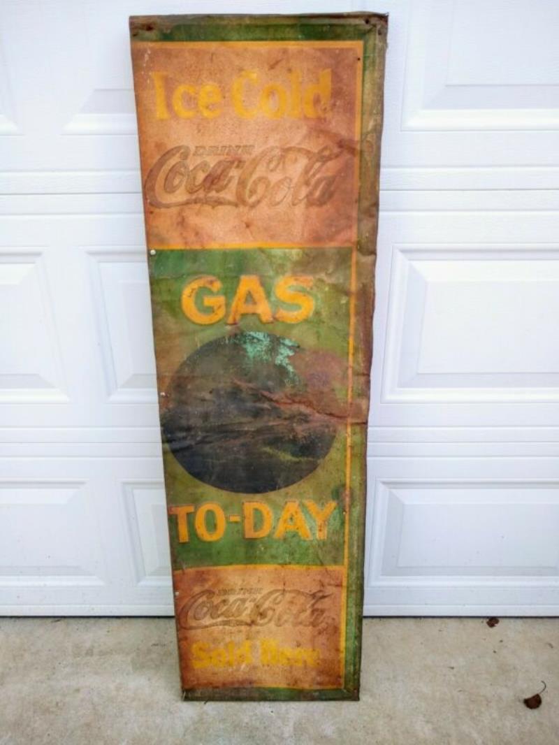 SUPER RARE! 1930s Coca-Cola Gas To-Day Metal Sign! 54x16! Gas Station, Oil