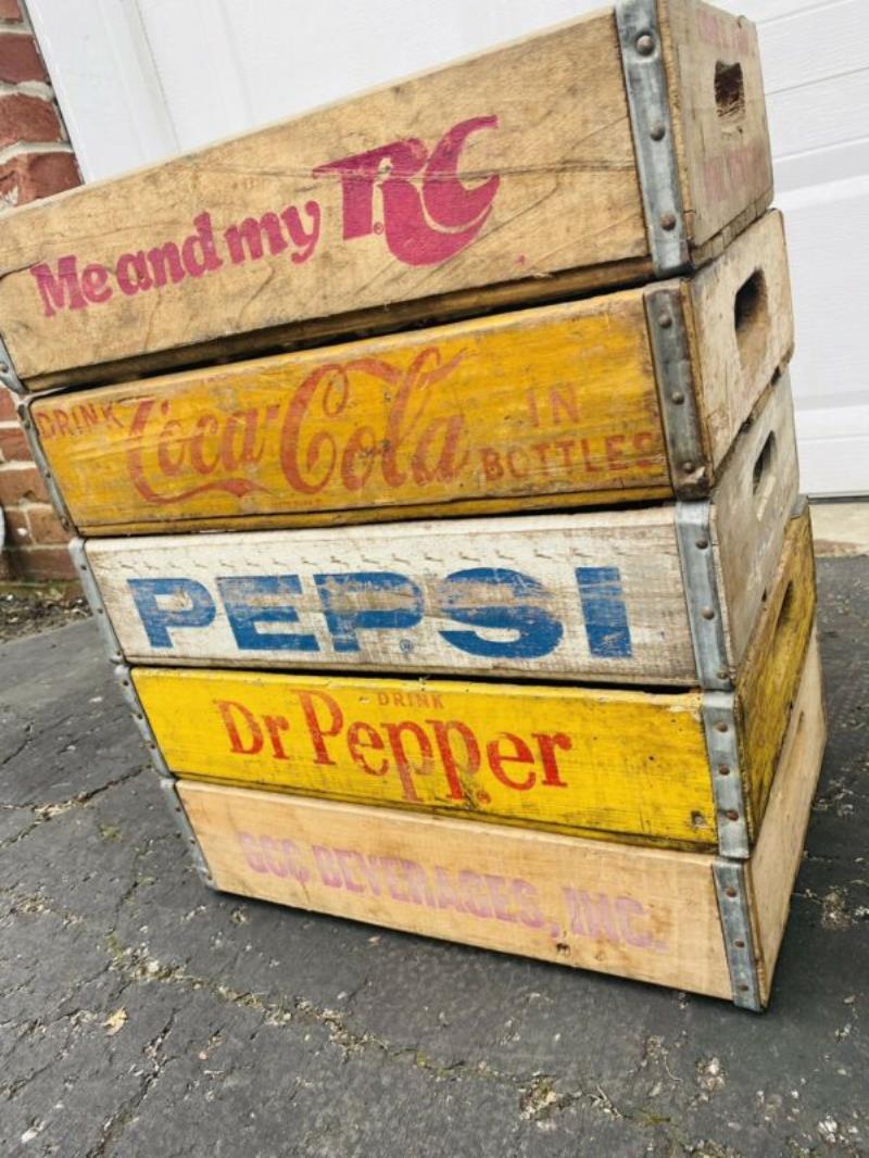 5 Vintage Mixed Variety Pepsi GCC Coke Dr Pepper RC Wood Soda Crates Lot