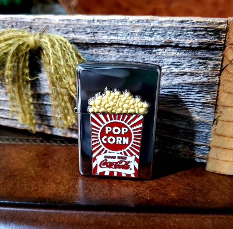 COCA COLA ADVERTISING ZIPPO ( POP CORN ) ESTATE FIND. NEVER USED , MIB, NOS