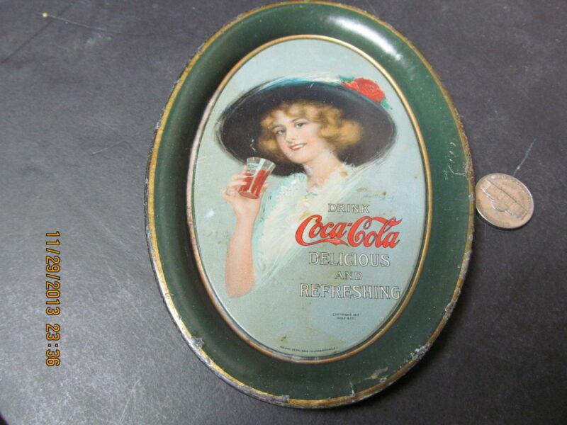 COCA COLA COKE 1912 HAMILTON KING GIRL TIP TRAY WOLF/ PASSAIC METAL WARE VG COND