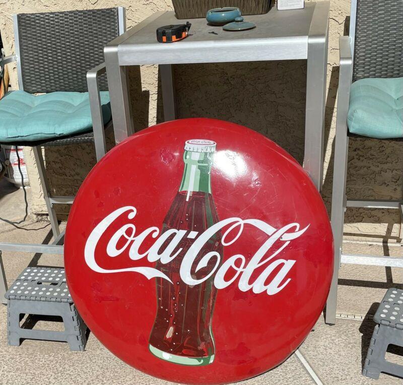 1950’s Vintage Coca Cola Porcelain 36" Bottle Button Sign Been Touched Up