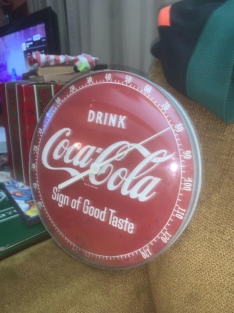 Vintage 1950's Drink Coca Cola Sign of good taste 12"  Button Thermometer 495A