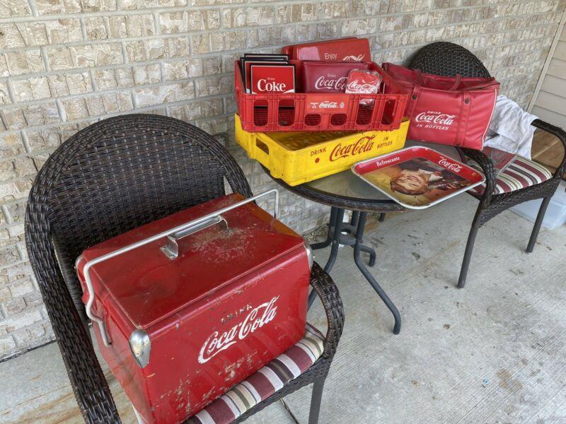 Vintage Coca Cola Metal Cooler + plus many other Coke Brand Items (LOCAL PICKUP)