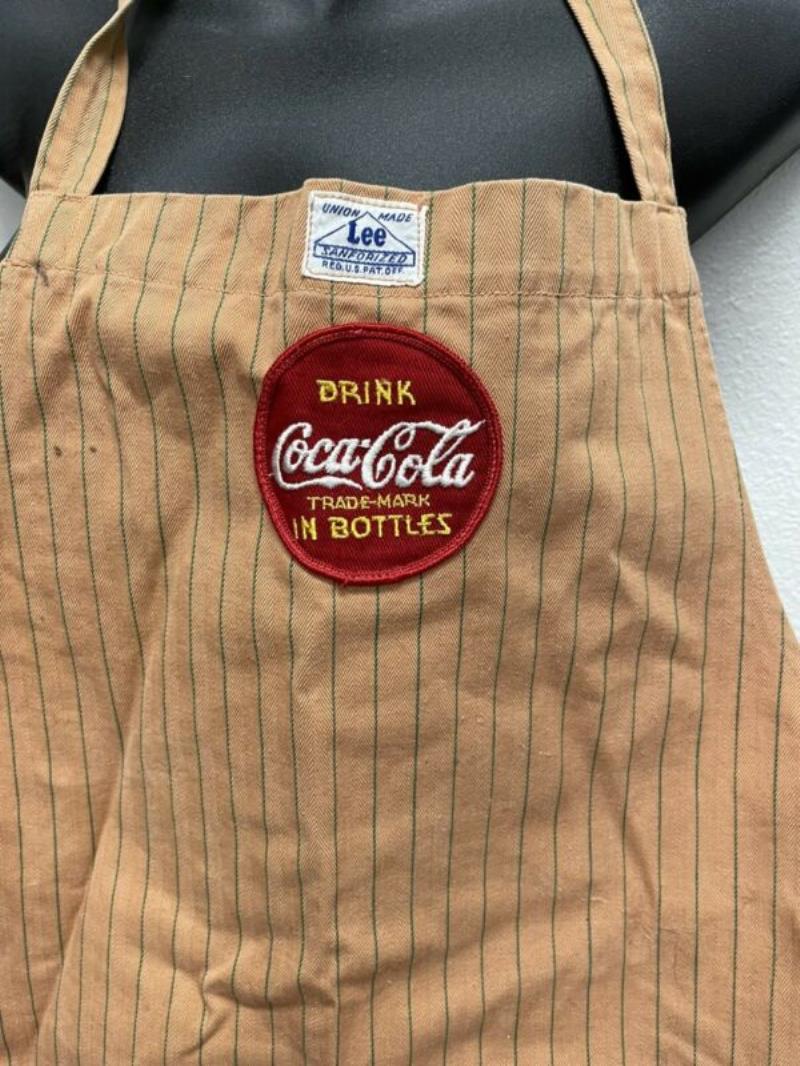 Coca Cola Vendor Stripe Apron Lee Logo Lee Button Vtg Coke Excellent k1