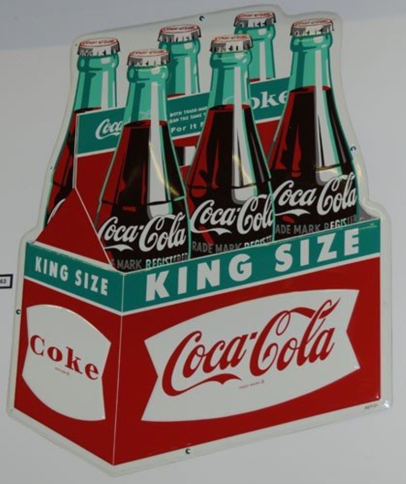 1960 EMBOSSED COCA-COLA TIN CARTON CUT-OUT SIGN