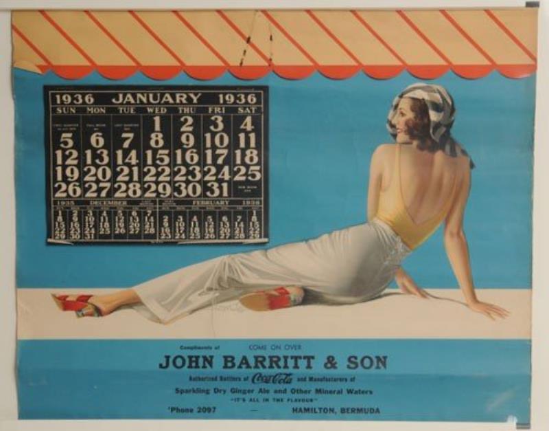 1936 COCA-COLA BOTTLERS CALENDAR from BERMUDA