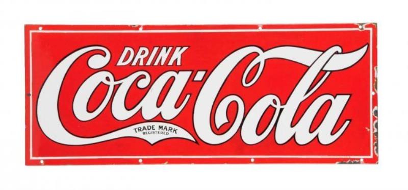 1915 - 20 Coca - Cola Three Color Porcelain Sign.