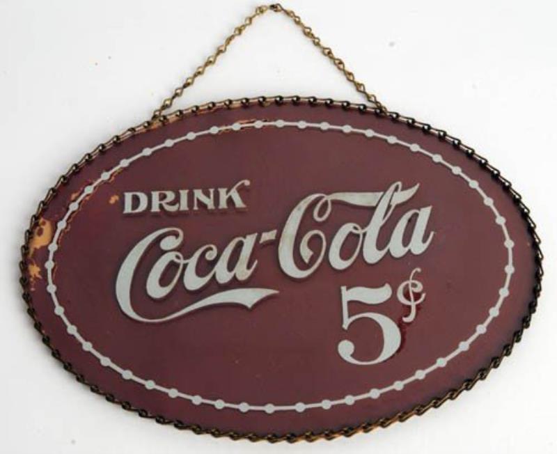 c.1902 Coca-Cola oval reverse glass sign