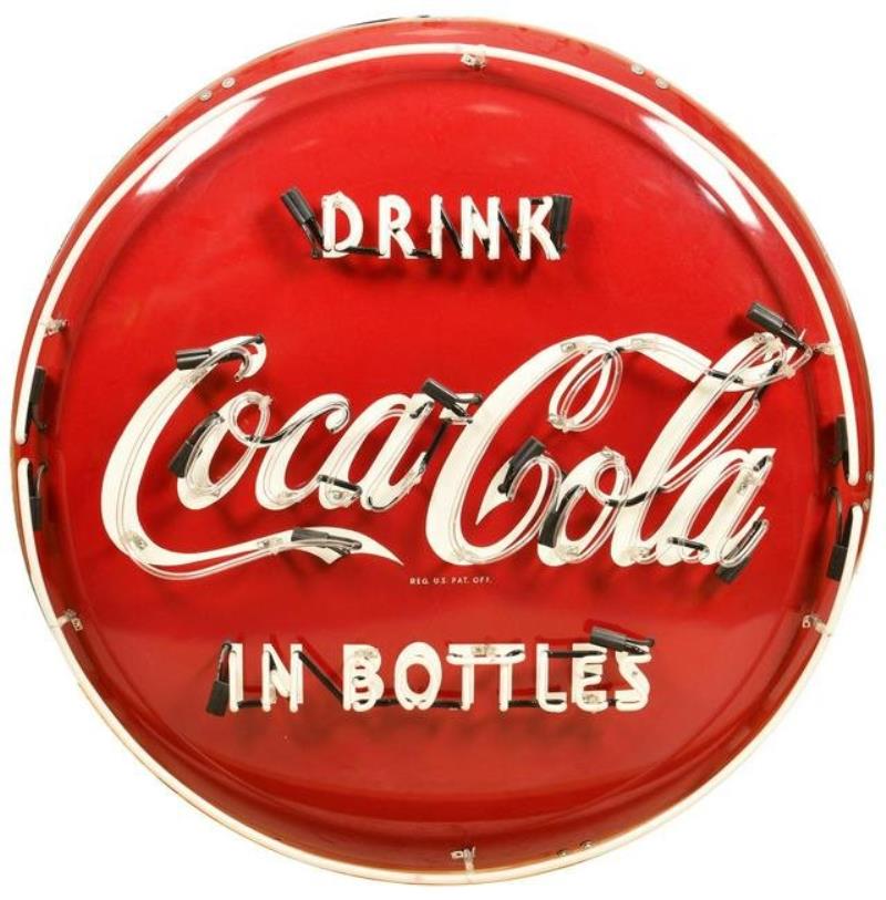 Drink Coca-Cola in Bottles Metal Button w/Neon Added