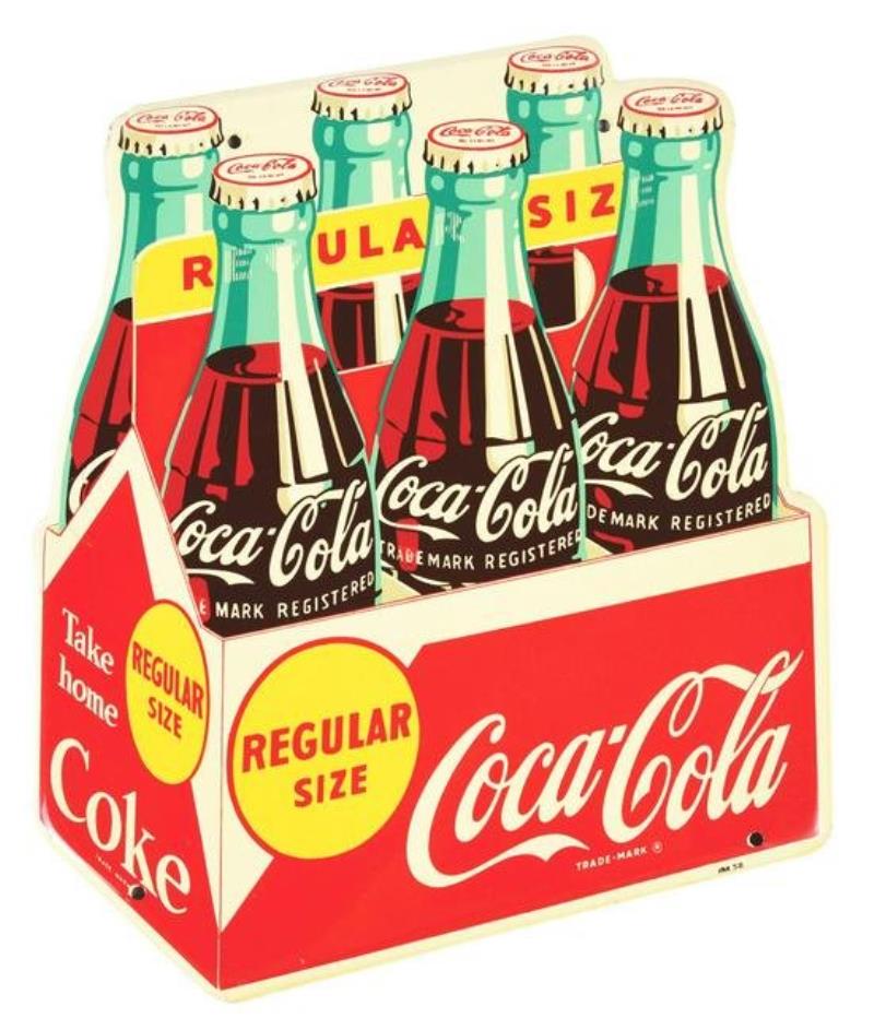 COCA-COLA DIE-CUT SIX-PACK TIN SIGN.