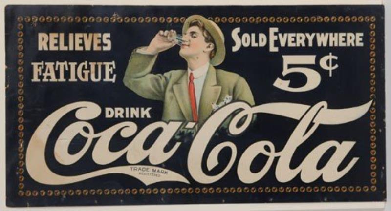 CIRCA 1907 COCA-COLA CARDBOARD TROLLEY SIGN