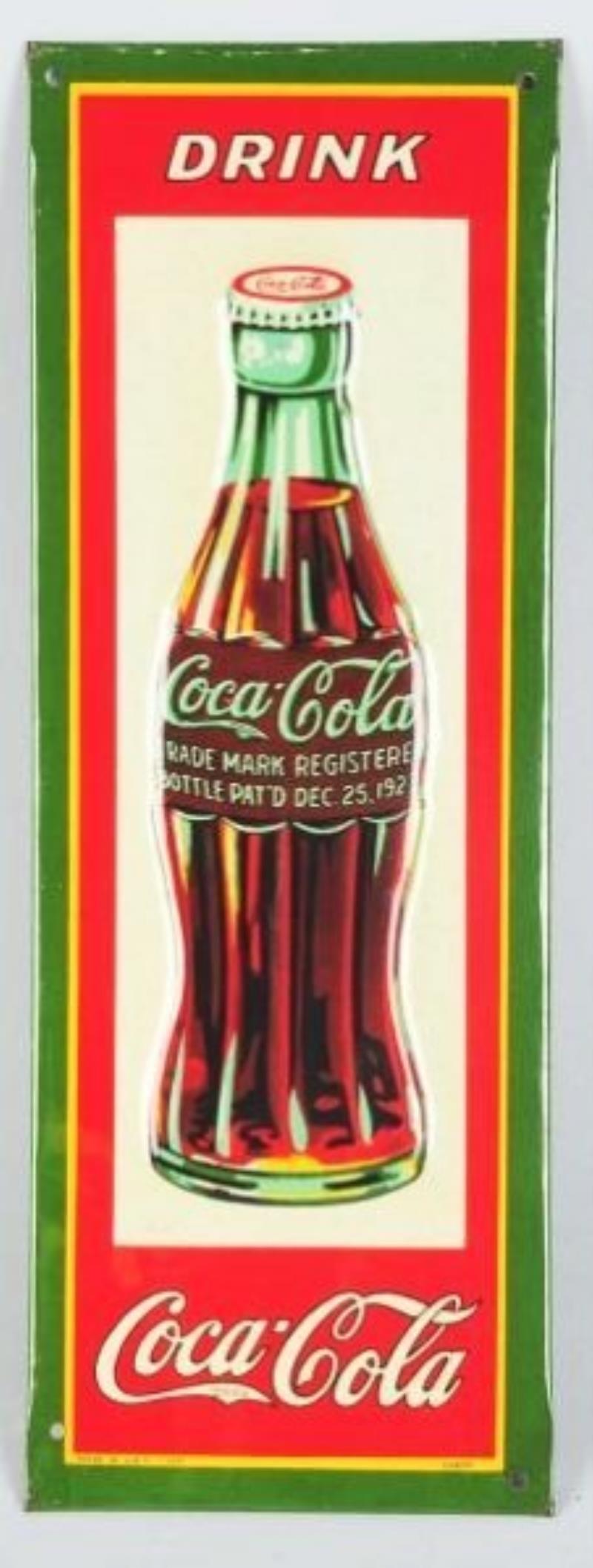 1931 Coca-Cola Embossed Tin Bottle Sign.