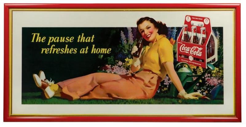 Coca-Cola sign, "The pause that refreshes at home",