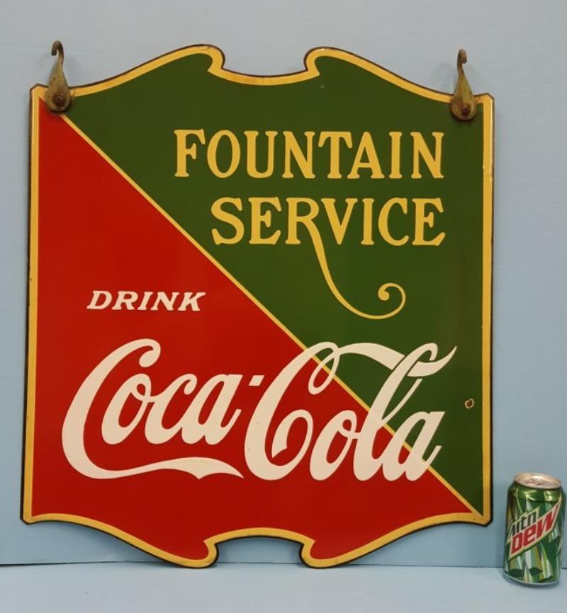 Porcelain Coca Cola Fountain Service Sign w/bracket