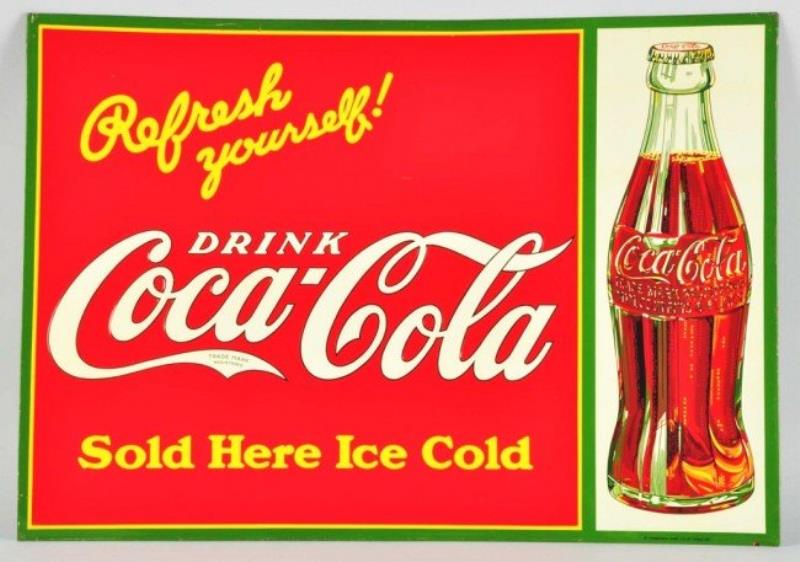 Embossed Tin Coca-Cola Sign.