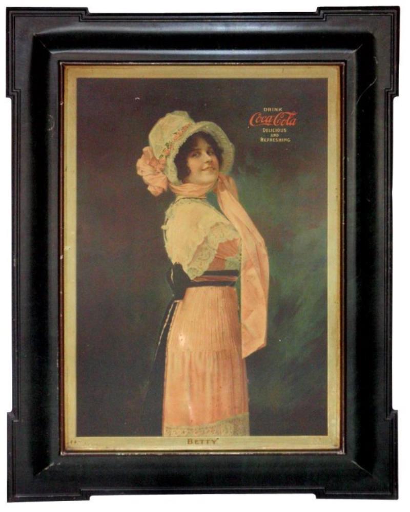 Coca-Cola "Betty" self-framed litho on metal sign