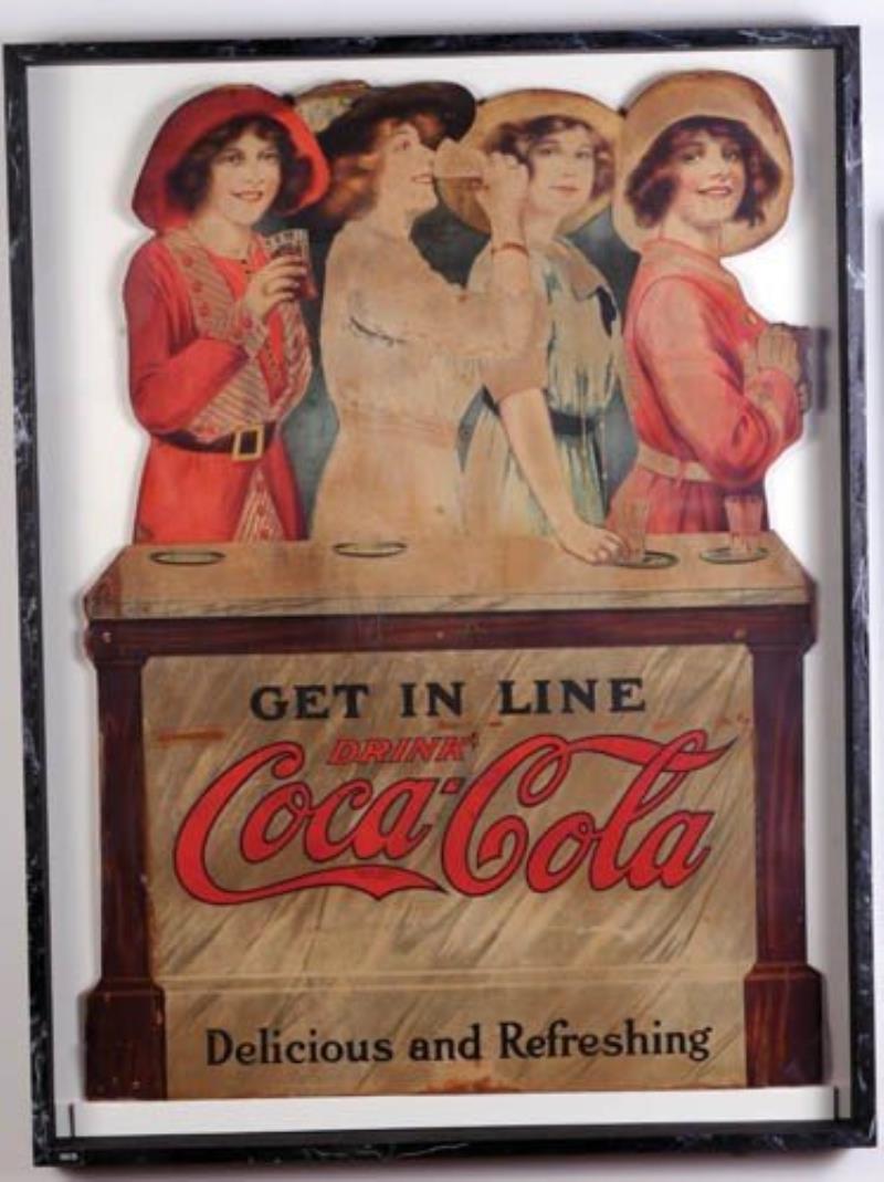 1913 Coca-Cola cardboard "Get In Line" cutout