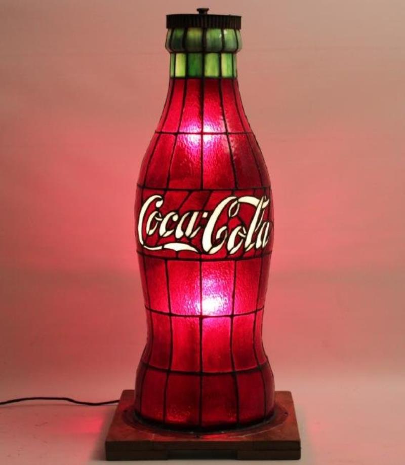 RARE LEADED GLASS COCA COLA PROMOTIONAL LAMP