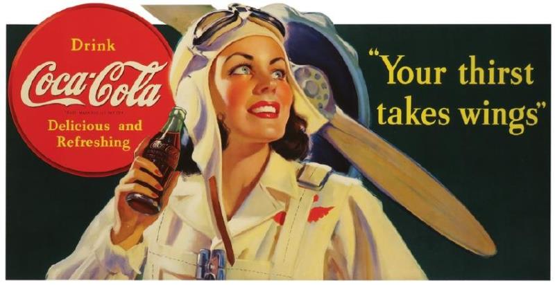 1940 Coca Cola Lady Pilot Cardboard Sign