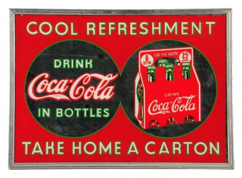 Rare 1930's Coca - Cola Reverse on Glass Sign