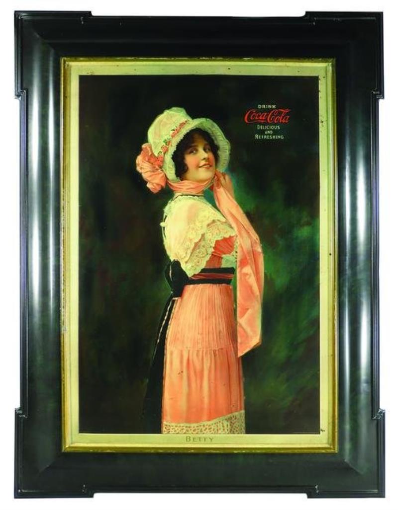 1914 Coca Cola "Betty Self Framed Tin Sign
