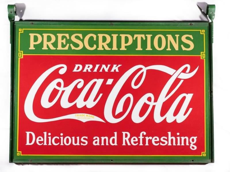 NOS Drink Coca-Cola Prescriptions DS Porcelain Sign 9.5