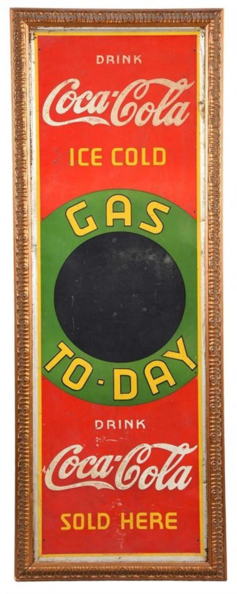 1937 Coca - Cola Gas Today Embossed Tin Sign